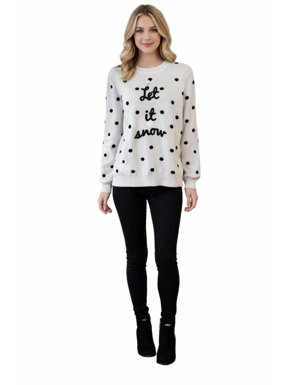 Marled Let It Snow Sweater Small Polka Dot Cozy Chic Holiday Knit Winter Top
